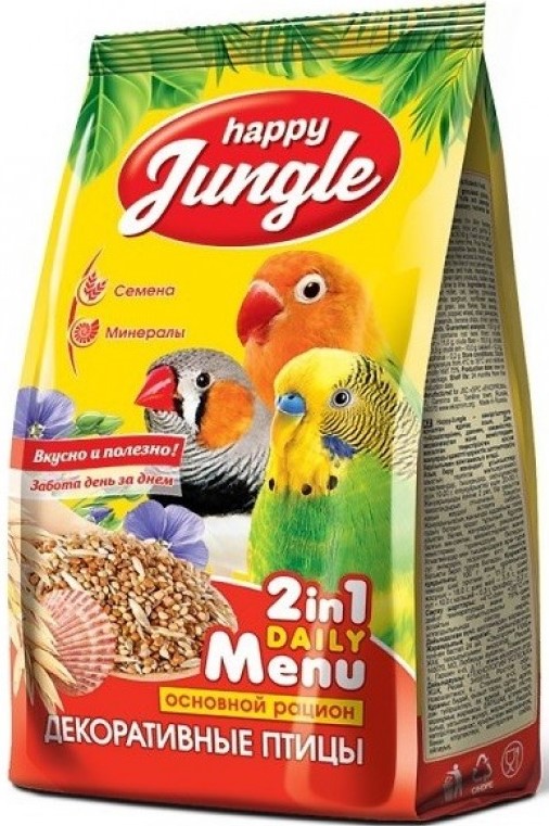 HAPPY JUNGLE Корм для декоративных птиц (универсал) 350г