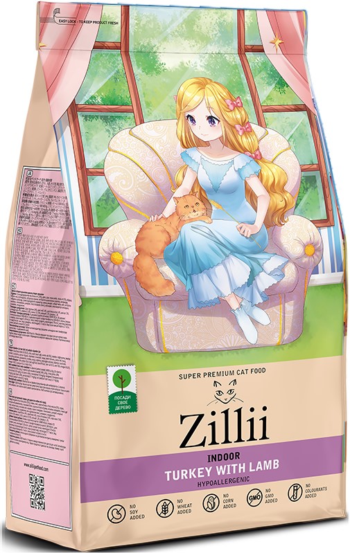 ZILLII Indoor Adult Cat корм для кошек живущих в помещении Индейка с Ягнёнком