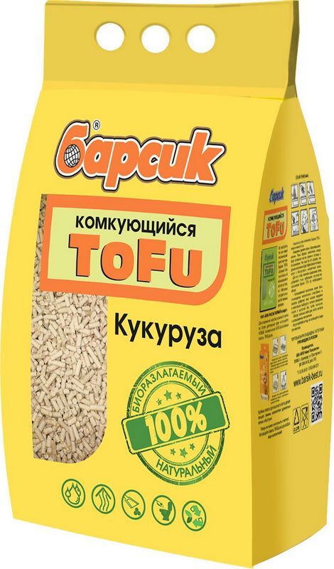 Наполнитель Барсик TOFU Кукуруза древесный комкующийся 4,54л