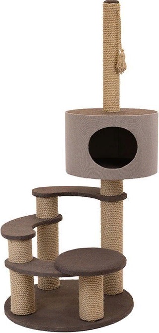 Комплекс-когтеточка Дарэлл,серия "Хайтек" 4-х ур.кругл с домиком 65*65*h130см(рогожка,джут)