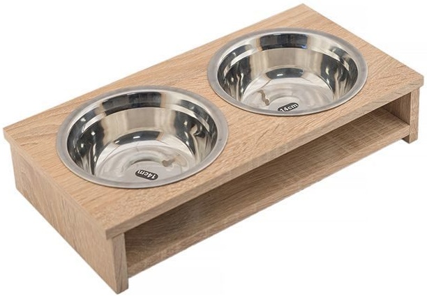Кормушка д/животных, двойная 2*0,5л, ламинат ДУБ, 36*18,5*10см