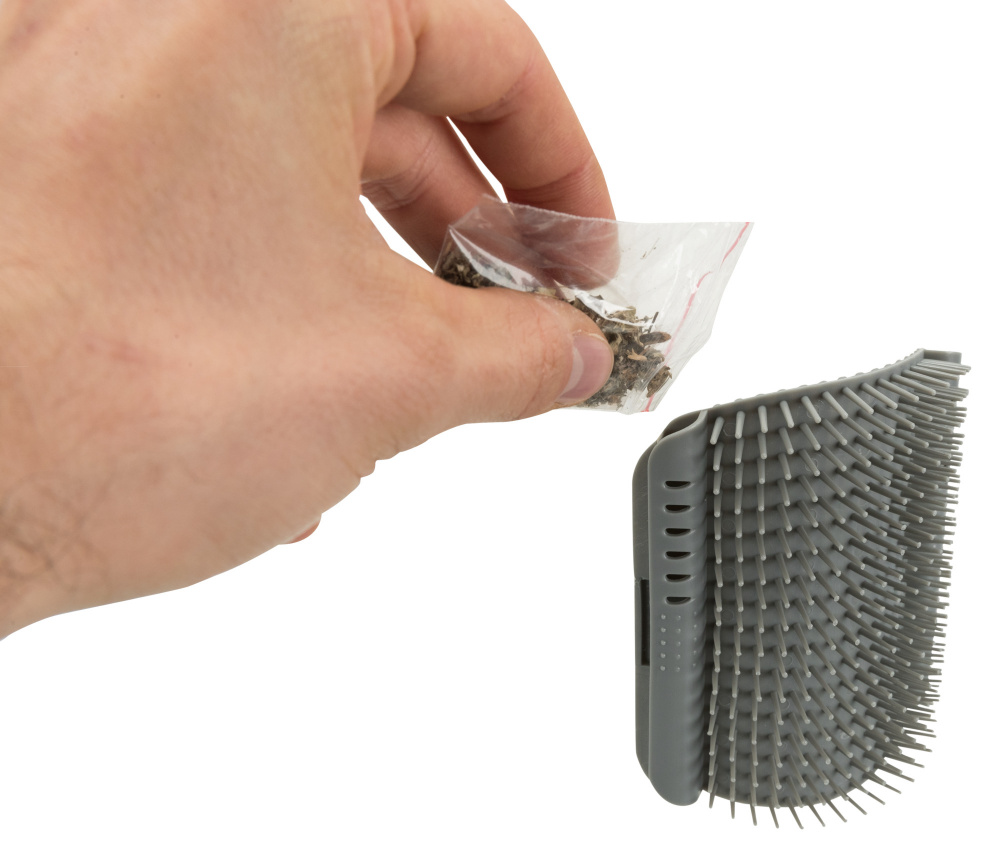 Массажная щетка угловая для кошек, серая 8х13см