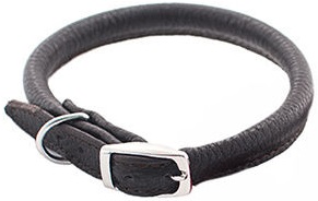 Ошейник кожаный черный  круглый "Cord" d5мм, пряжка 10мм, обхват 18-22см (ТМ "ZooM")