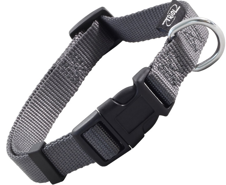 Ошейник нейлоновый для собак со светоотражающей строчкой "Стандарт" M, серый, 20*340-490мм