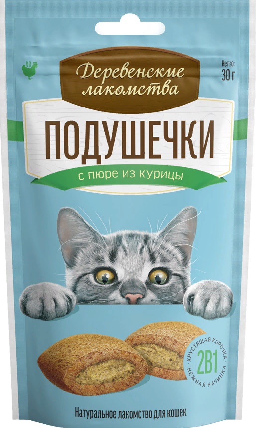 Деревенские лак-ва д/к Подушечки с пюре из курицы, 30г