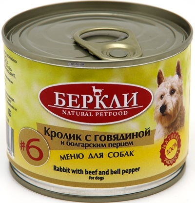 Беркли консервы для собак №6 Кролик с говядиной и болгарским перцем 200г