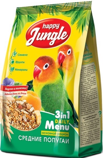 HAPPY JUNGLE Корм для средних попугаев 500г