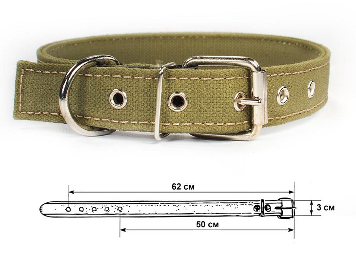 Ошейник брезентовый 30 мм 2 слоя обхват 50-62см "Cotton"