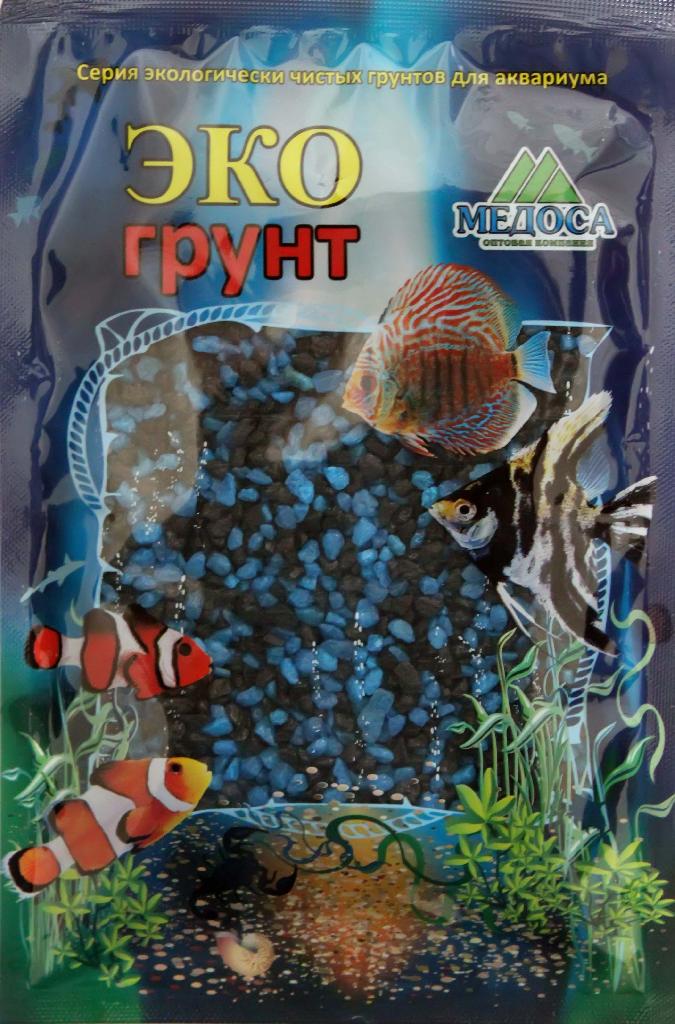 Цветная мраморная крошка 2-5мм ЧЕРНО-ГОЛУБАЯ (блестящая) 1кг