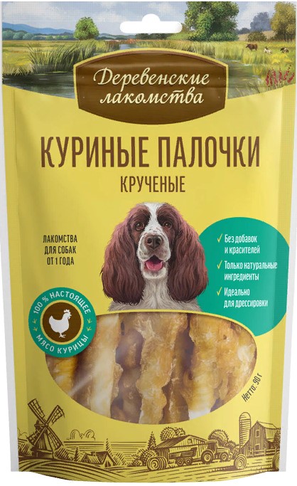 Деревенские лак-ва д/собак палочки куриные крученые 90г
