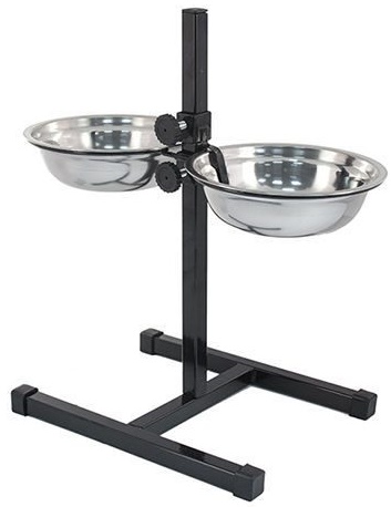 Кормушка металл. регулируемая ЕСО черная, h30см, нерж.миски 2*0,35л, D14см