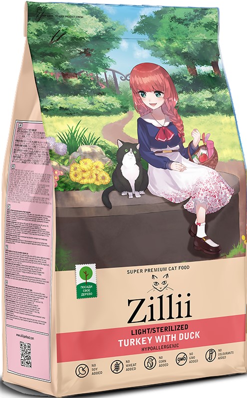 ZILLII Light/Sterilized Cat корм для кошек с избыточным весом и стерилизованных Индейка с Уткой