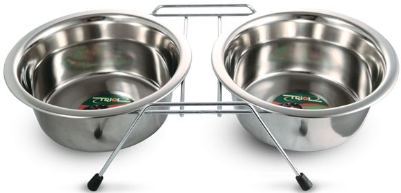 Миска металлическая на подставке, 2*0,8л