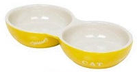 Миска двойная 22x11,5x3,5см 0,26л кер. желт. с рис. CAT