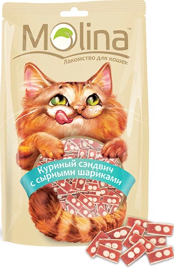 MOLINA лакомство для кошек "Куриный сэндвич с сырными шариками" 80г