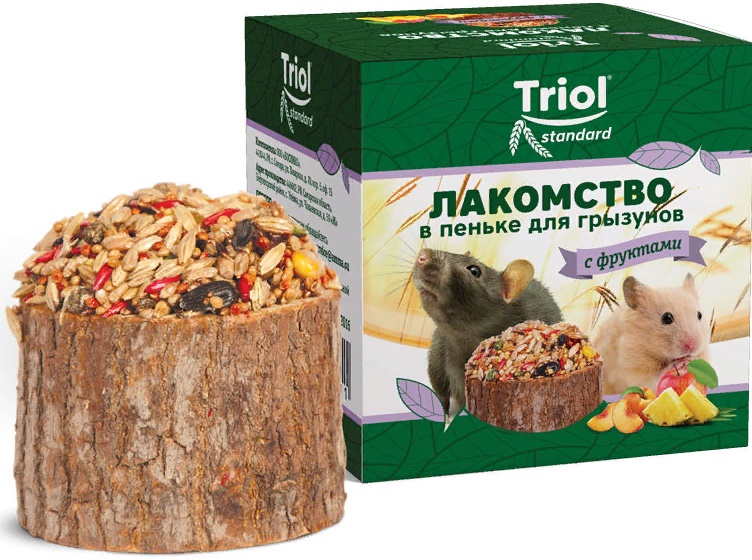 Лакомство Triol Standard в пеньке для мелких грызунов с фруктами, 70г