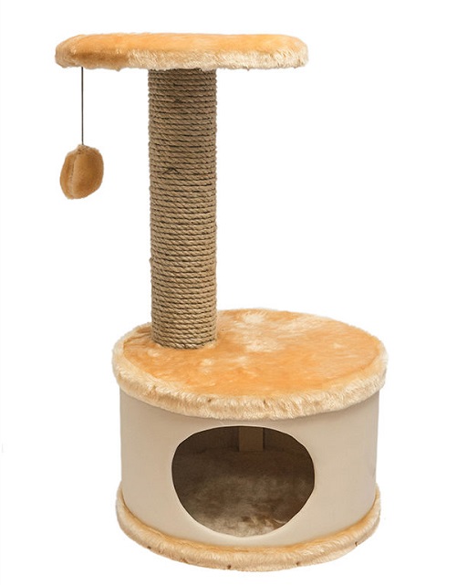 Домик-когтеточка круглый "Конфетти" бежевый (джут) 37х37хh73см