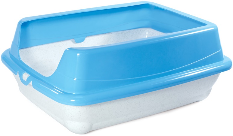 Туалет для кошек прямоугольный с высоким бортом  Пушок белый/серый, 460*350*230мм