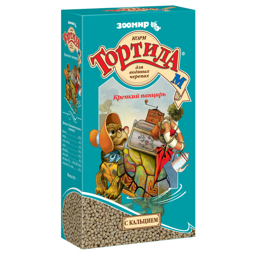 ЗООМИР ТОРТИЛА М "Крепкий панцирь" - корм для водяных черепах с кальцием 90г