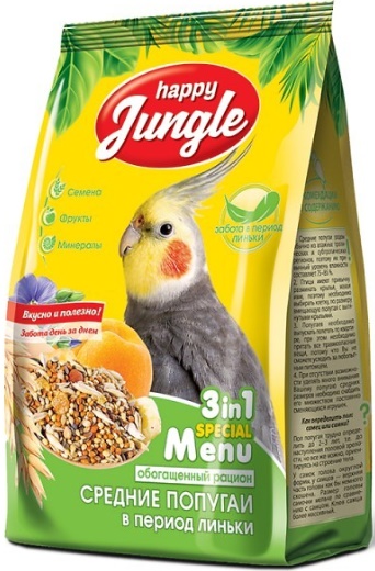 HAPPY JUNGLE Корм для средних попугаев при линьке 500г
