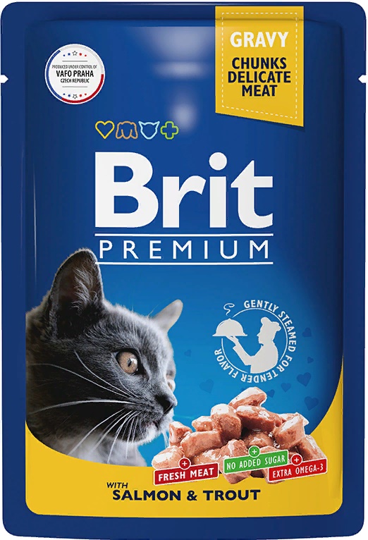 Брит Premium Пауч для взрослых Кошек Лосось и Форель 85г