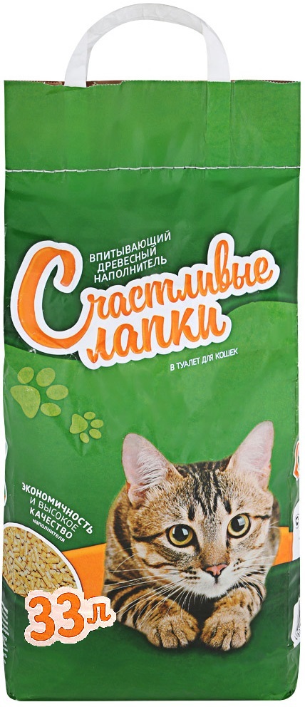 Наполнитель Счастливые Лапки д/к древесный 33л