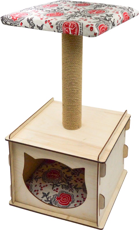 Комплекс Дом кубик со столбиком фанера+лён джут 35*35*68 см