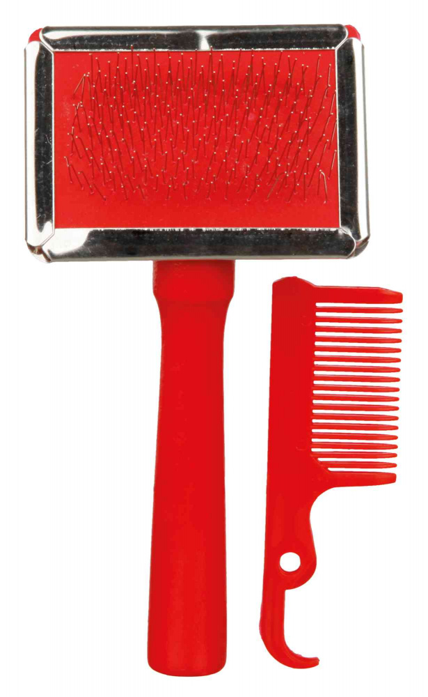 Щетка-пуходерка мягкая с деревянной ручкой + расческа 13х6см