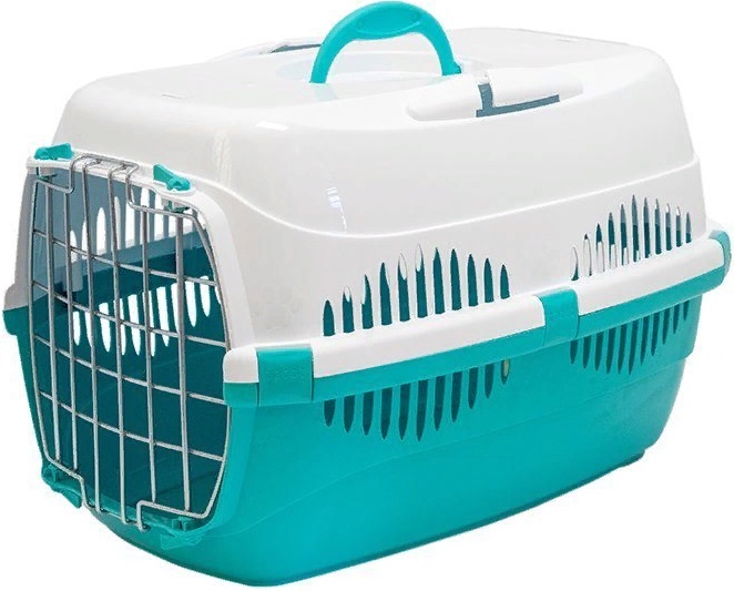 Переноска ZooM, серия "Спутник-2" с мет.двер (до12кг) 33*49*32см (бирюз.низ/бел.верх)