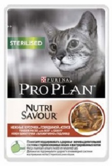 Проплан 85г пауч для стерилизованных кошек с говядиной в соусе