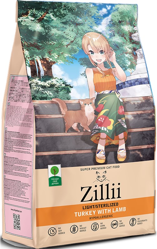 ZILLII Light/Sterilized Cat корм для кошек с избыточным весом и стерилизованных Индейка с Ягнёнком