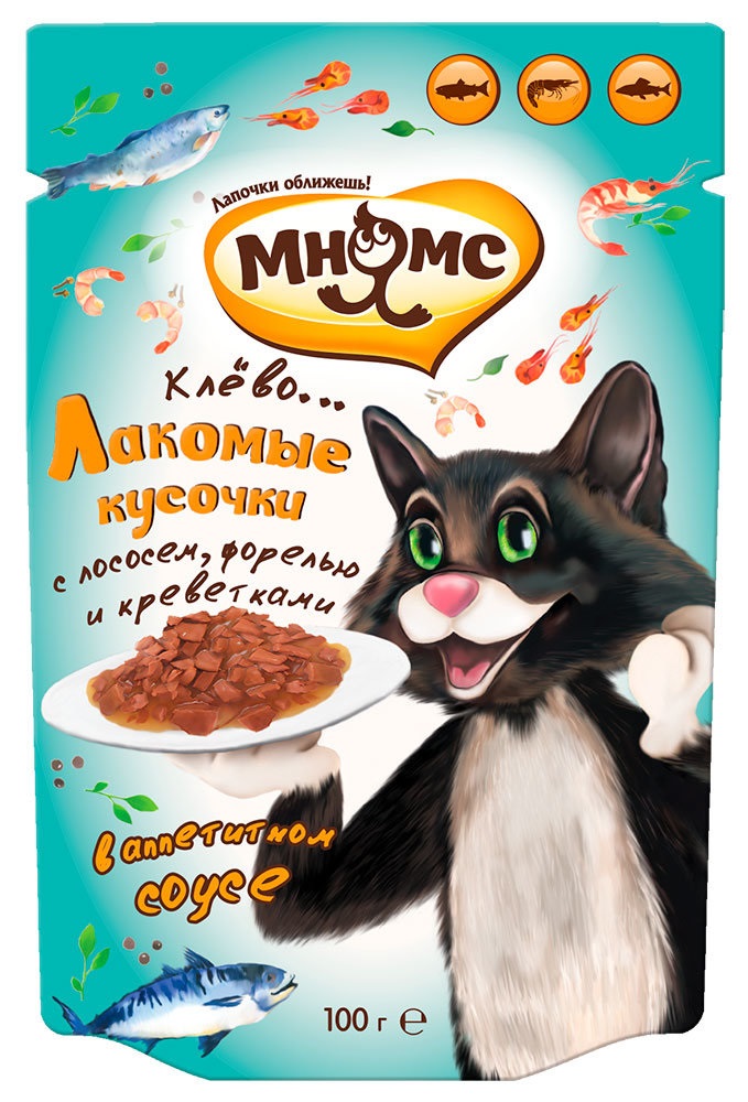 Мнямс пауч д/кошек Рыбный фестиваль (лосось, креветки, форель) 85г